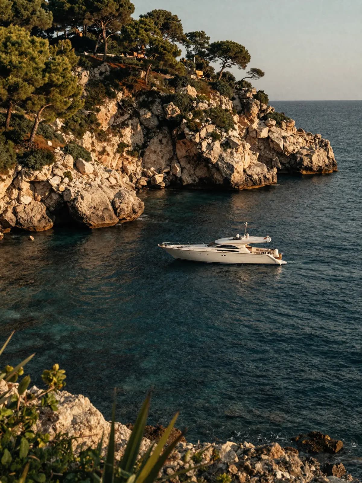 A Mediterranean coastline at golden hour